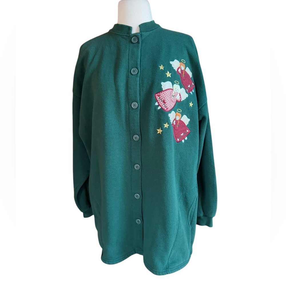 1990s Endless‎ Designs Angel Embroidered Sweatshirt Button Down Cardigan